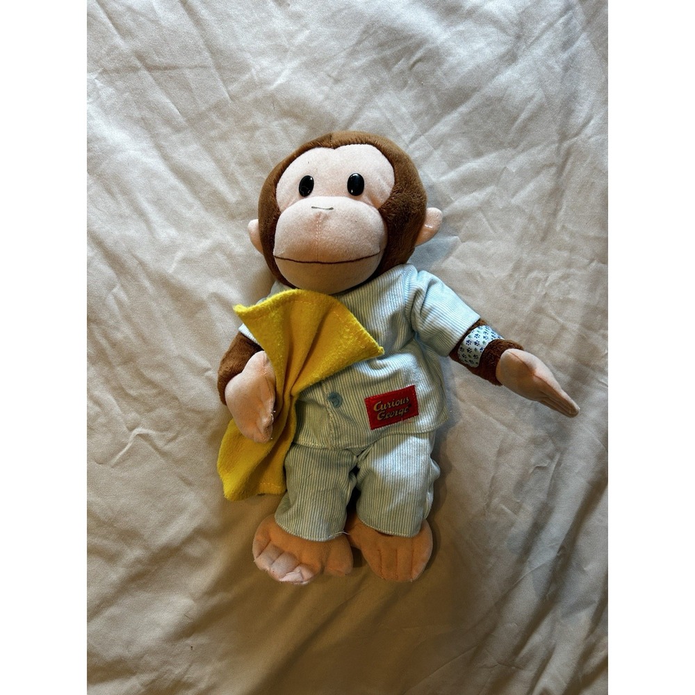 Curious George Pajamas Yellow Blanket Plush Monkey‎ Brown 14" Stuffed Animal